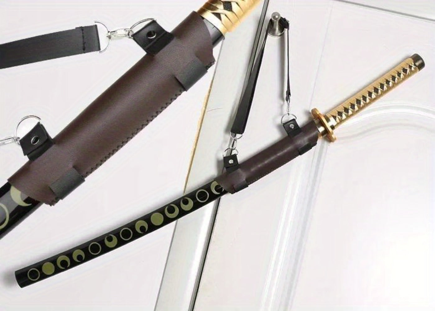 Sword Belt Holster with Dual Buckle Loops in Black or White for Katana-Style Costume Props