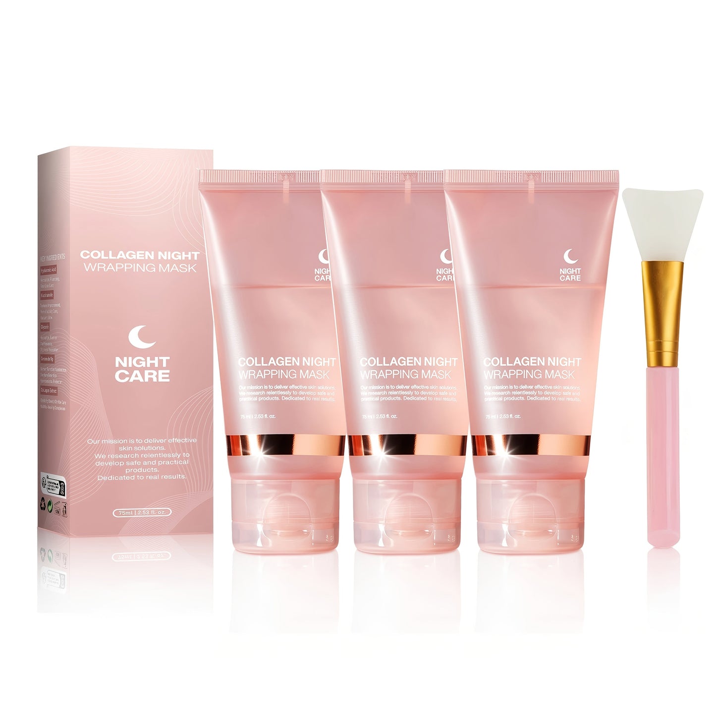 Collagen Night Mask with Jelly Brush, Alcohol-Free Squalane Gel Overnight Face Mask, Deep Nourishing &