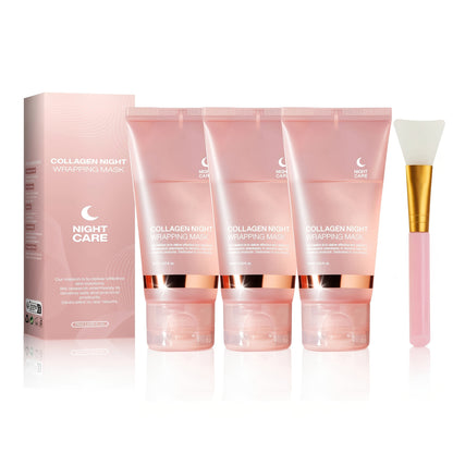 Collagen Night Mask with Jelly Brush, Alcohol-Free Squalane Gel Overnight Face Mask, Deep Nourishing &