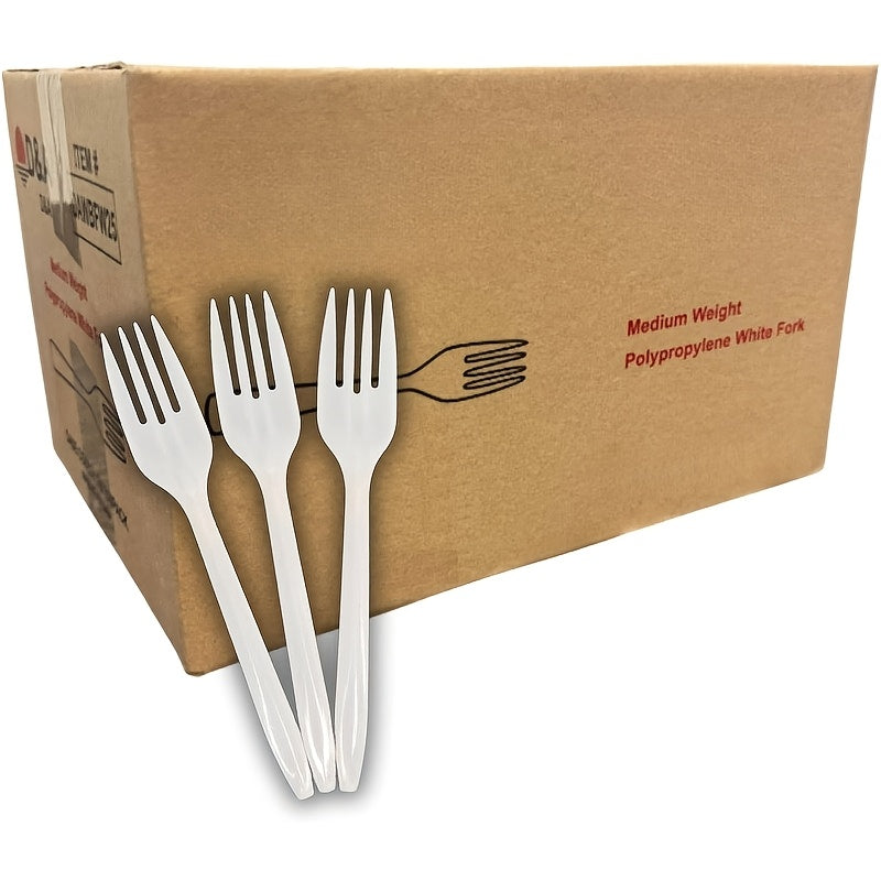 Disposable Plastic Forks 1000 Pack Medium Weight, White Bulk Plastic Cutlery Set for Takeout, Meal Prep
