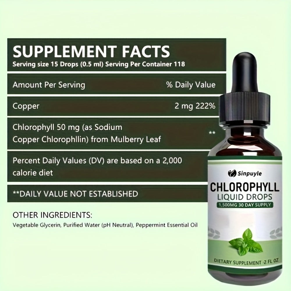 Chlorophyll Liquid Drops, Immune Support, Internal Deodoriser & Skin Health Supplement, Natural Mint Flavour