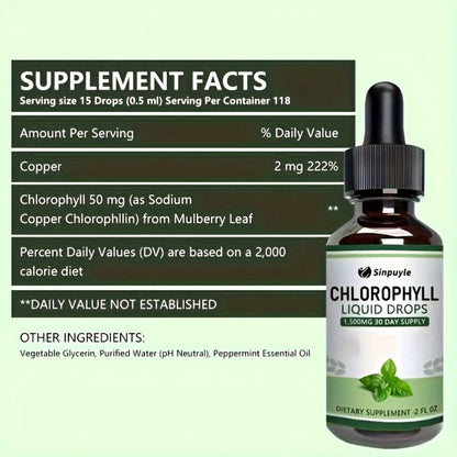 Chlorophyll Liquid Drops, Immune Support, Internal Deodoriser & Skin Health Supplement, Natural Mint Flavour