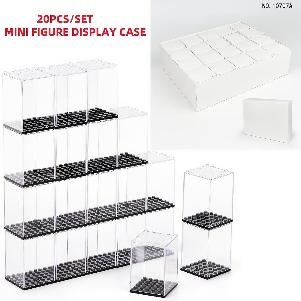 Minifigure Display Case 20-Pack – Clear Acrylic Stackable Storage Boxes for LEGO Figures, Action Figures & Collectibles | Dustproof 360°