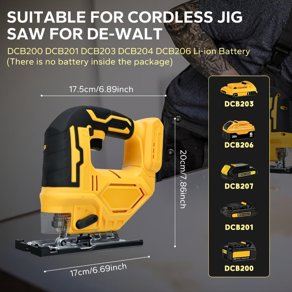Cordless Jigsaw Compatible with DeWalt 20V Battery - Variable Speed 0-2700 RPM, 80mm Cutting Depth
