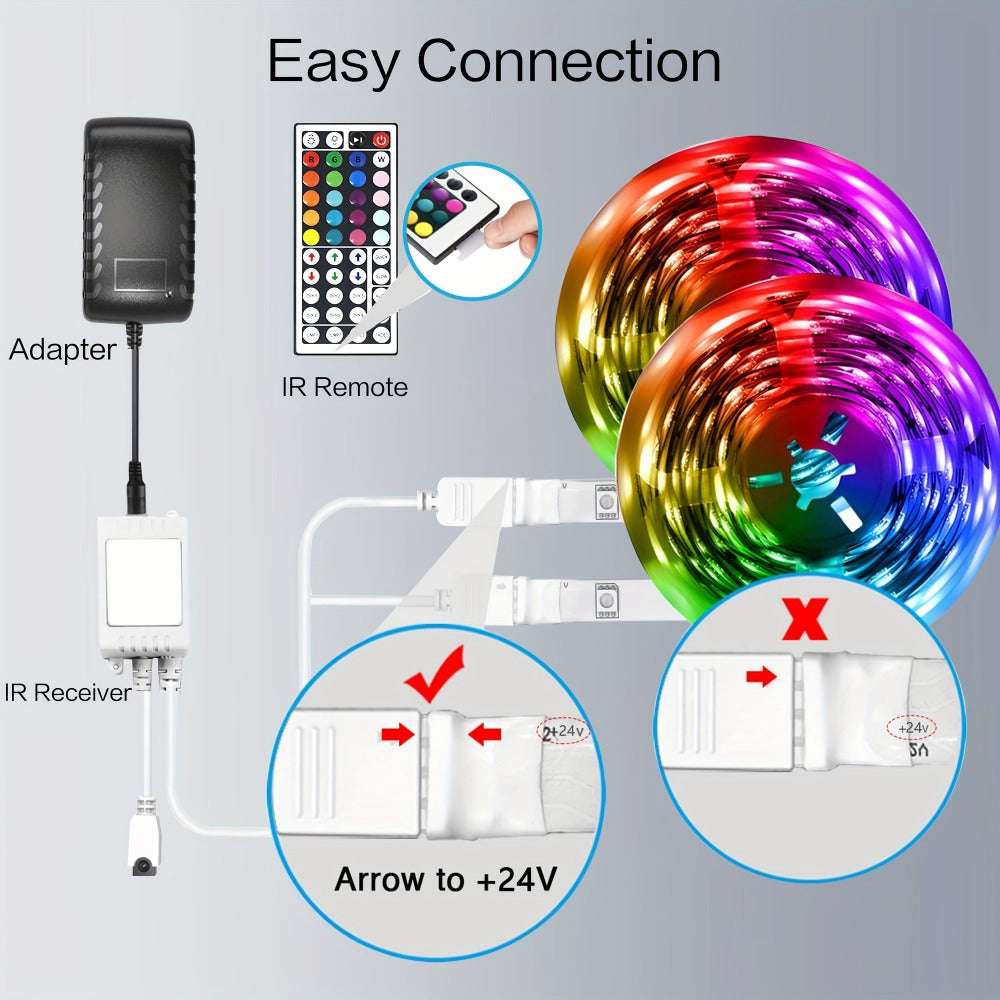 RGB LED Strip Light Kit in 50ft to 260ft Lengths with Color Modes, Dimming and 44-Key Remote