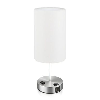 Table Lamp HOODINK with Cylindrical Shade, 3-Way Touch Dimming, USB-A, USB-C, AC Outlet and One or Two-Pack Options