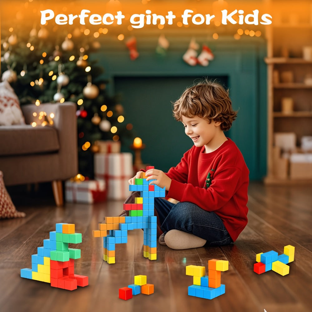 Magnetic Cube Building Blocks 35 Pcs for Toddlers Rainbow Sensory STEM Toy Ages 3-5, Safe Large Sealed Magnet Blocks for Boys & Girls