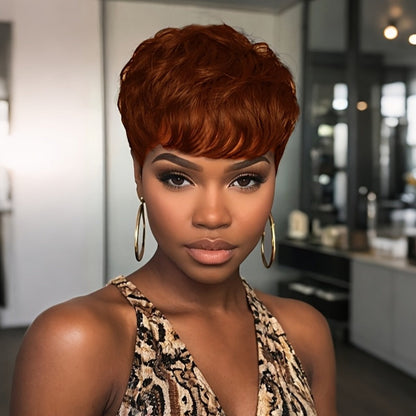 Short Body Wave Synthetic Wig with Bangs & Rose Net Cap, Colorful Fashion Wig for Women in Orange