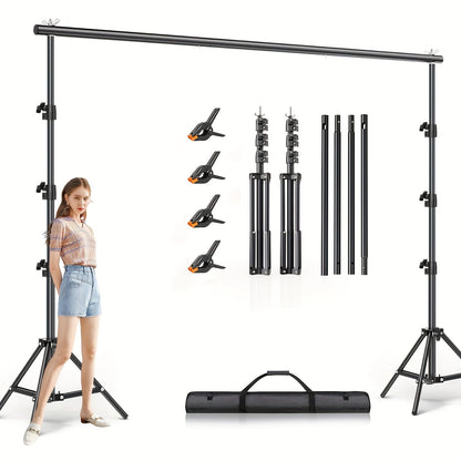 Photography Backdrop Support Kit in 10 x 10-Foot Size with Two Tripods, Four Crossbars, Four Clamps and Carry Bag