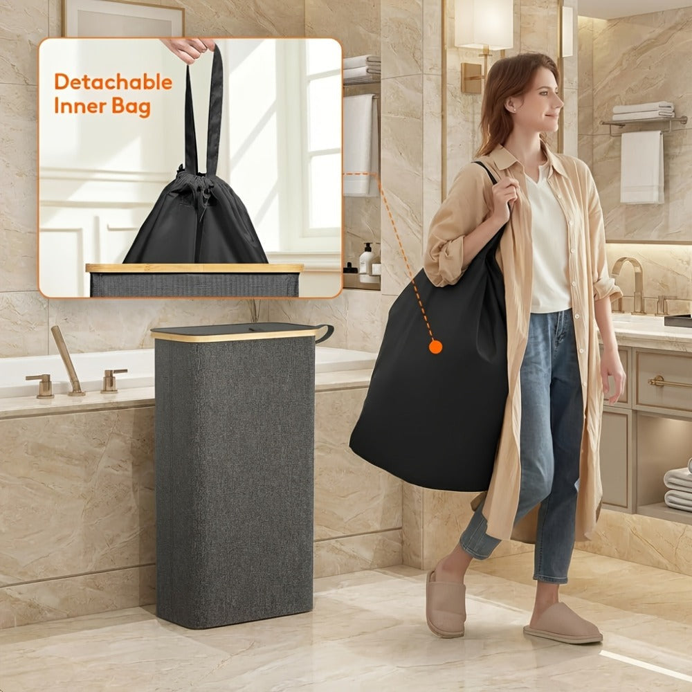 Slim Lidded Laundry Hamper with Removable Bag in Six Colors and 50L, 65L or 75L Options Pictured
