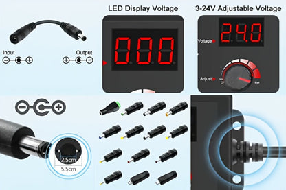 Adjustable AC DC Power Adapter 24W 3-12V 2A Universal Power Supply 100-240V with LED Voltage for an Everyday Personal Care Routine