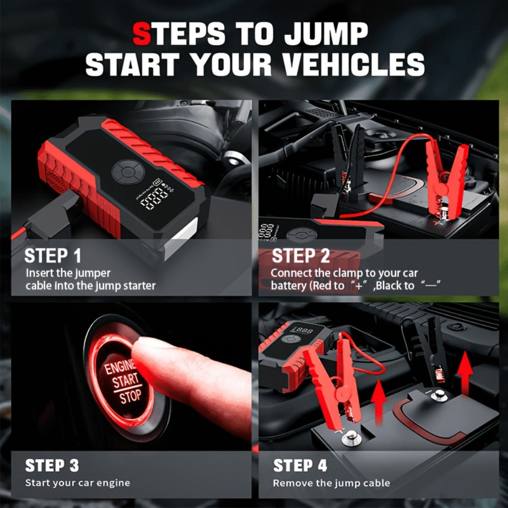 Car Jump Starter 10000A with 150PSI Tire Inflator – 7-in-1 Emergency Battery Booster Pack, 5000A Peak, 10000mAh Power Bank, LED Light