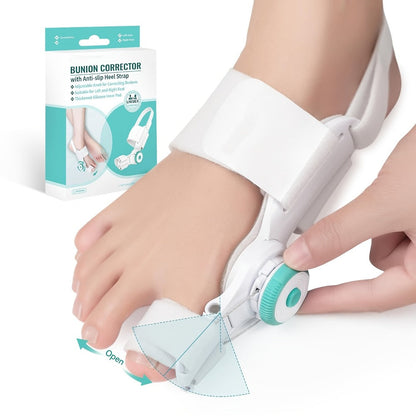Bunion Corrector Big Toe Night Splint, Adjustable Hallux Valgus Brace with Knob & Heel Strap for Left & Right Foot
