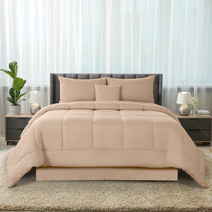 5-Piece Comforter Set, Down Alternative Reversible Quilted Bedding with Bed Skirt & Pillow Shams