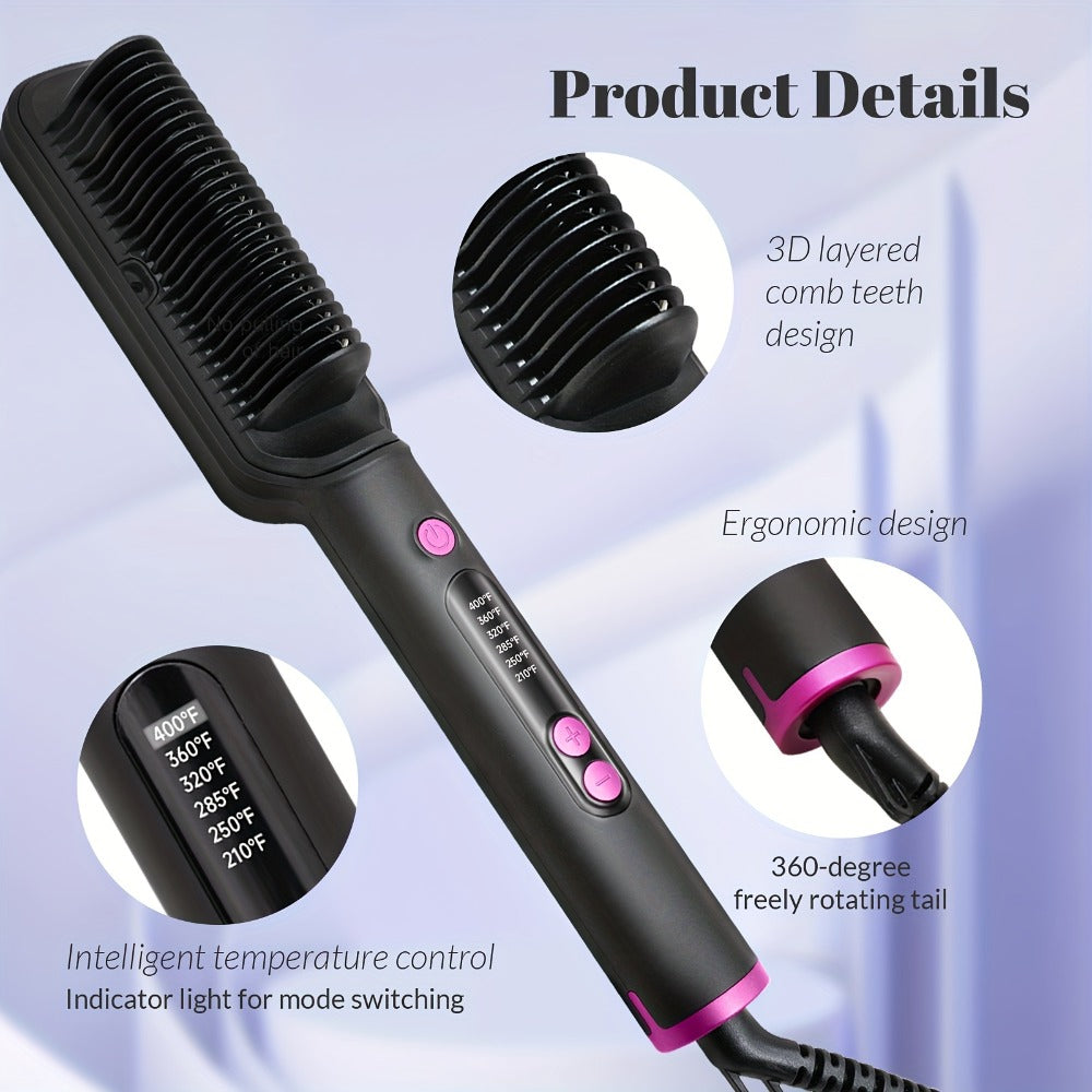 6-Setting Ionic Hair Straightener Brush with Fast Heat-Up & Anti-Scald Protection, for Home, Travel and Salon Hair Styling