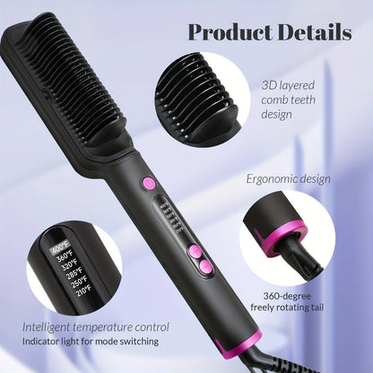 6-Setting Ionic Hair Straightener Brush with Fast Heat-Up & Anti-Scald Protection, for Home, Travel and Salon Hair Styling