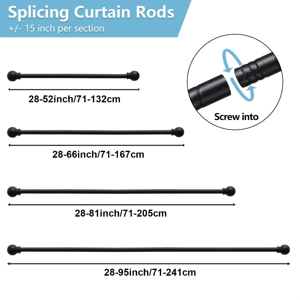 Two-Pack Matte Black Curtain Rod Set with 5/8 Inch Tube and 28–52 to 28–95 Inch Size Options