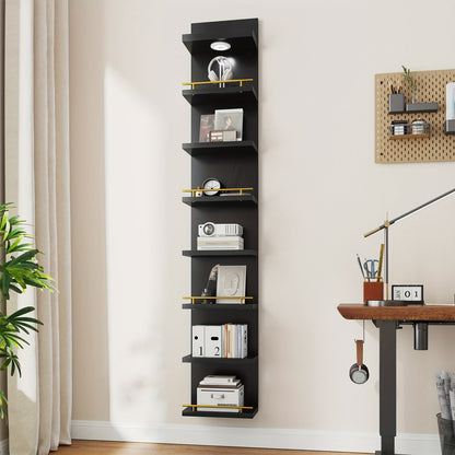 Floating Wall Shelves with LED Light - 6 & 8 Tier Wall Mounted Display Shelf Unit with Anti-Slip Rails for Bedroom