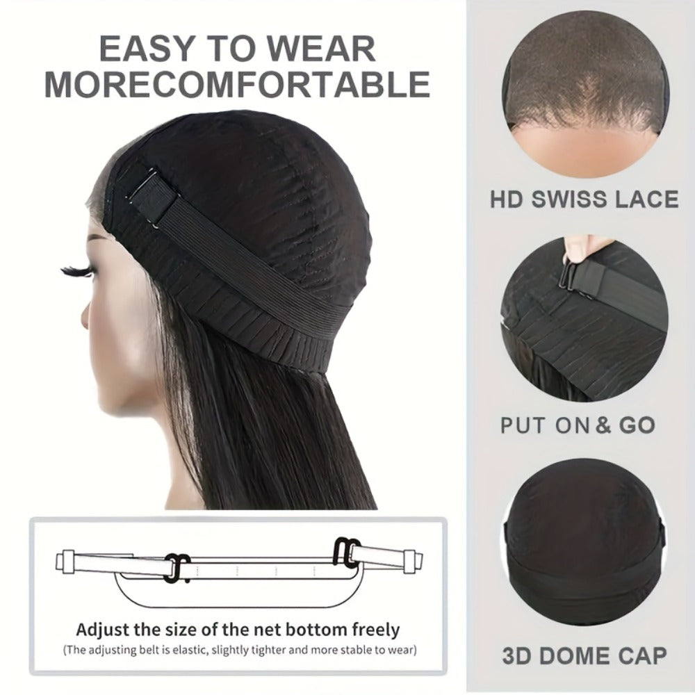 Put On and Go Wig 6x4.5 HD Lace Human Hair Straight 250% Density Glueless Pre-Plucked Pre-Cut Pre-Bleached Knots Long Straight Wig for Women