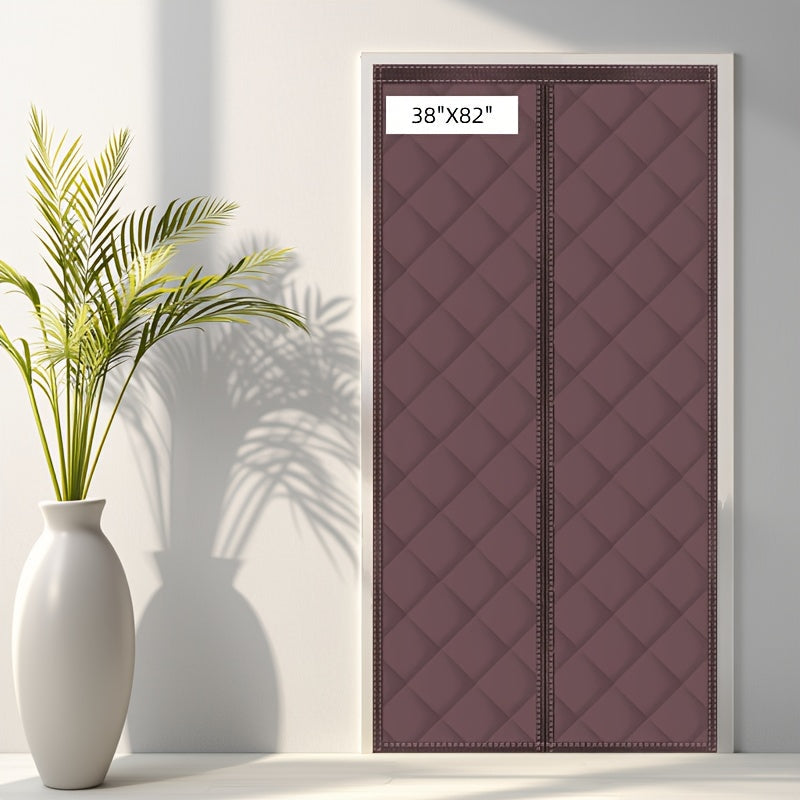 Thermal Insulated Door Curtain Magnetic Closure Knit Plaid Pattern – Windproof Insulation Blanket for Front Door, Sliding Glass