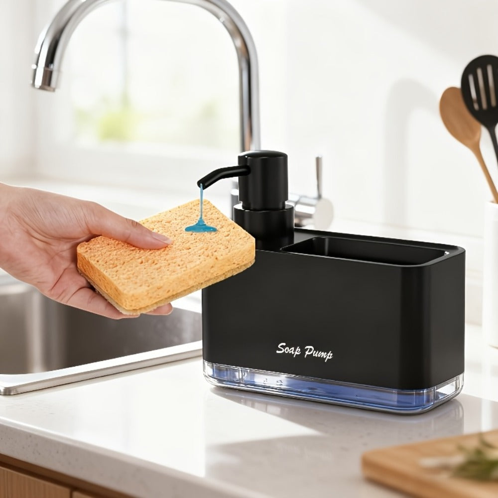 Soap Dispenser with Sponge Holder 2-in-1 – Countertop Dish Soap Pump Dispenser and Sponge Caddy for Kitchen Sink