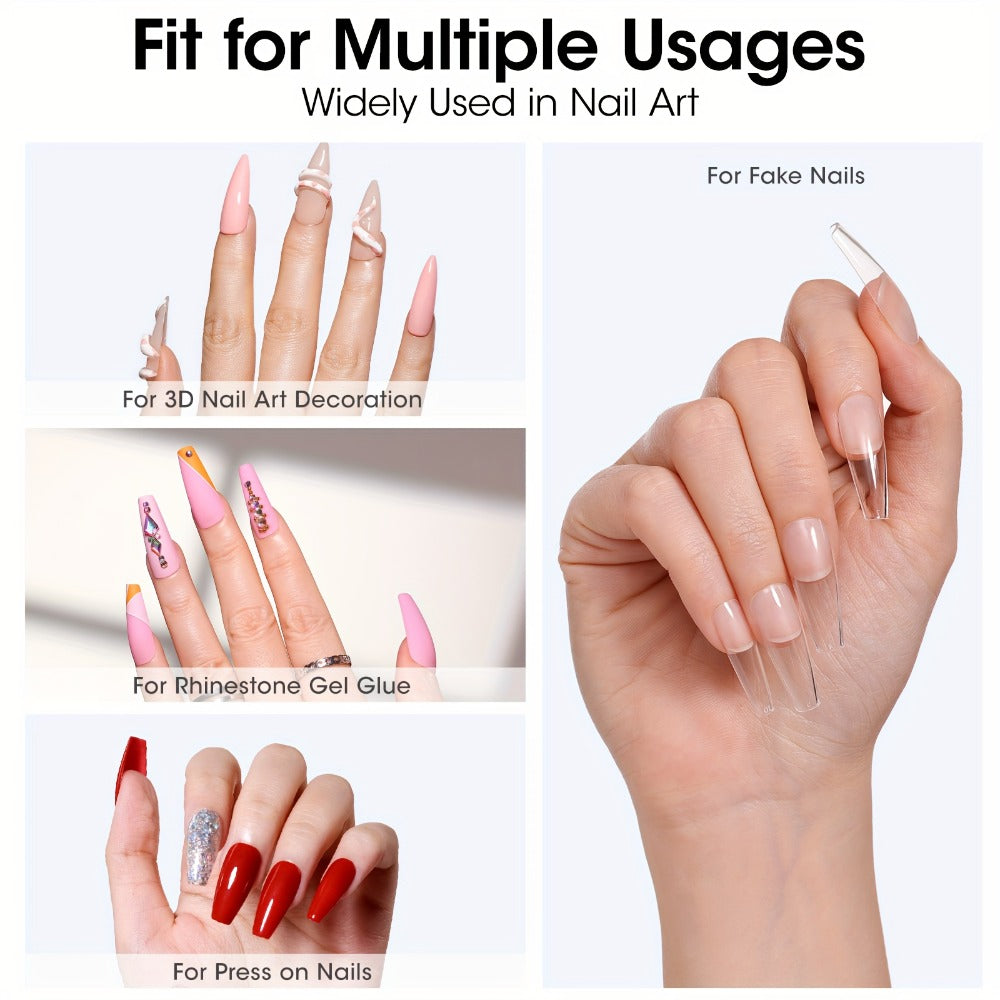 Solid Gel Nail Glue Kit with Mini LED Lamp – 8g UV Cure Gel Glue 28+ Days Long-Lasting Bond for Press On Nails Acrylic Tips Rhinestones