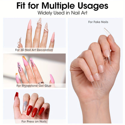 Solid Gel Nail Glue Kit with Mini LED Lamp – 8g UV Cure Gel Glue 28+ Days Long-Lasting Bond for Press On Nails Acrylic Tips Rhinestones
