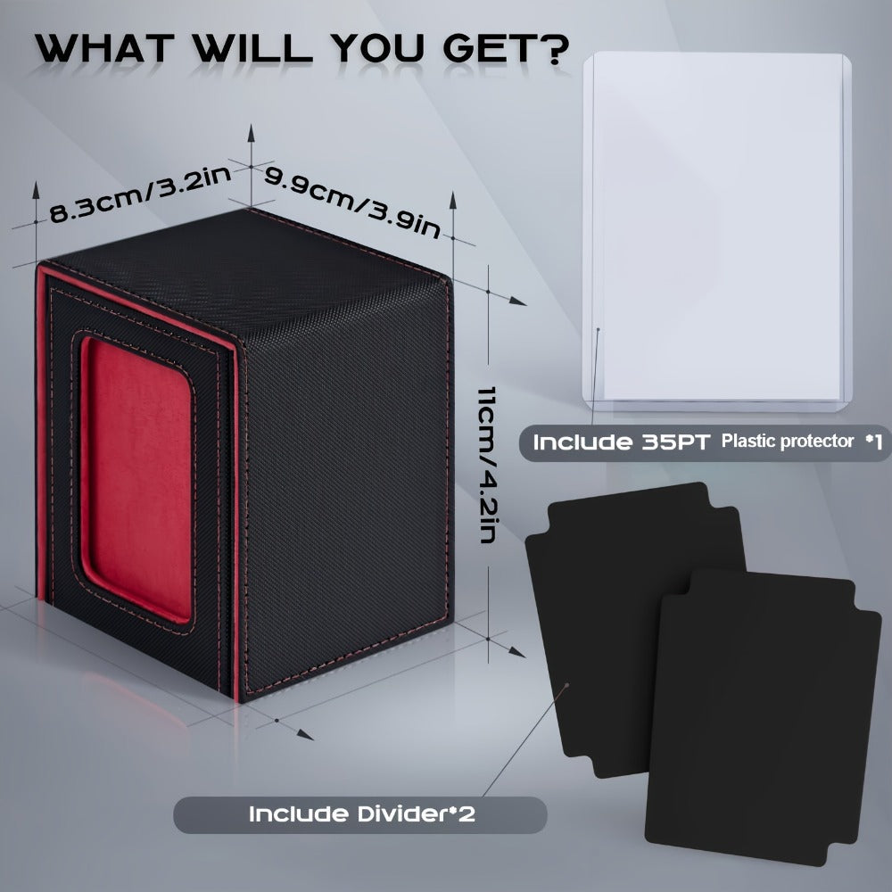 Windowed Trading Card Deck Box with Two Dividers and Five Black Accent Color Options for Organized Storage