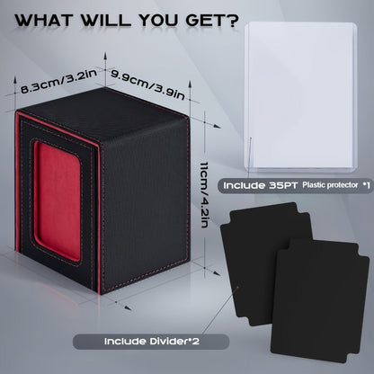 Windowed Trading Card Deck Box with Two Dividers and Five Black Accent Color Options for Organized Storage