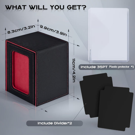 Windowed Trading Card Deck Box with Two Dividers and Five Black Accent Color Options for Organized Storage