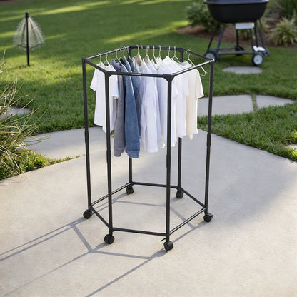 White Four-Sided Rolling Clothing Rack with Multiple Hanging Rails and 120 x 35 x 35 cm Frame
