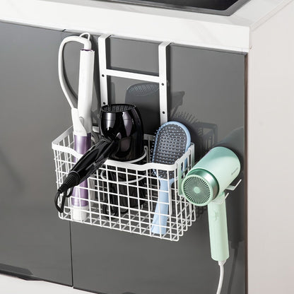 Hanging Hair Tool Organizer with Adjustable Mounting Height, Wire Basket and Black or White Finish