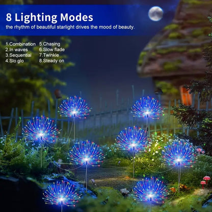 Solar Garden Light Firework Stakes with 8 Modes, 4 or 12-Pack Choices and White or Multicolor LEDs