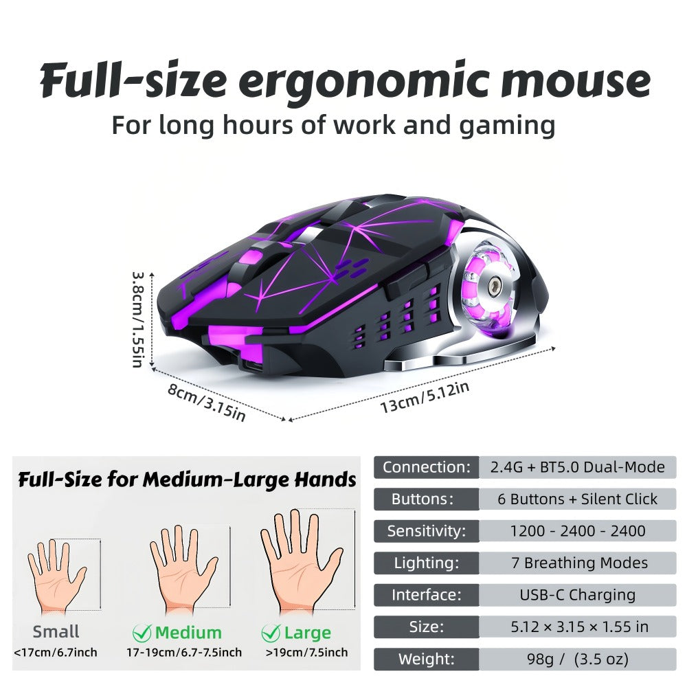 Bluetooth 5.0 2.4G Dual Mode Wireless RGB Gaming Mouse Silent 6 Button USB-C Rechargeable for an Everyday Personal Care Routine