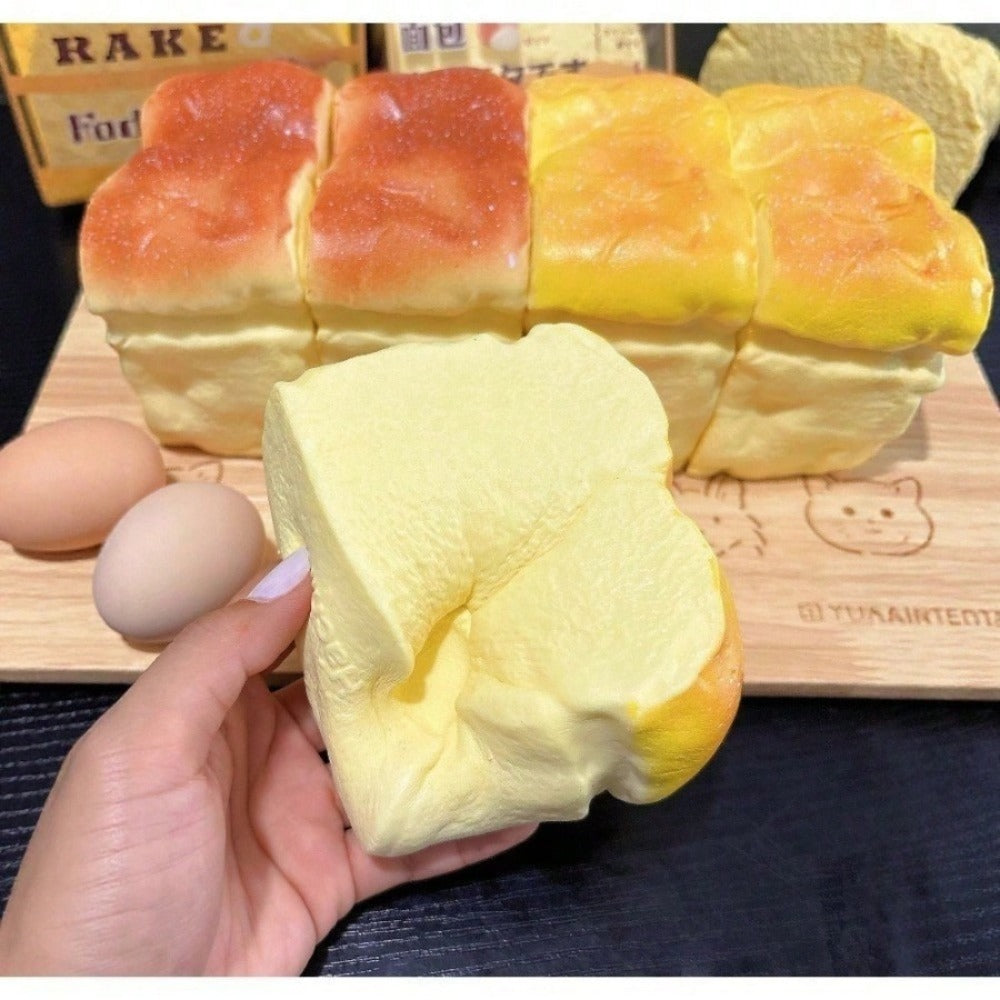 Slow Rise Bread Squishy Toy 2-Pack, Squeeze Fidget Sensory Toys for Anxiety & Stress, TPU Foam, Mixed Color Light & Dark