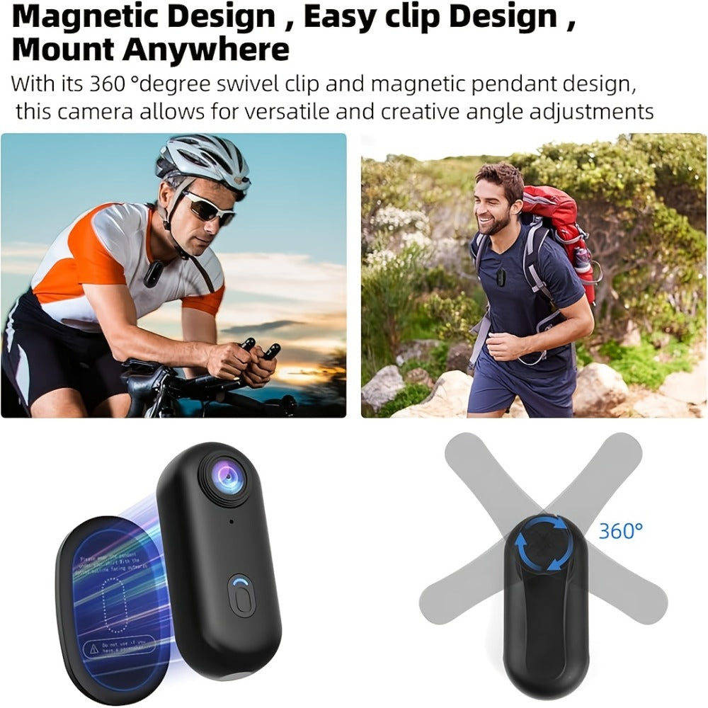 Thumb Size 1080P Body Camera Wearable Clip-On Sports Cam, 1.25oz Magnetic Mount, 150-Min Battery