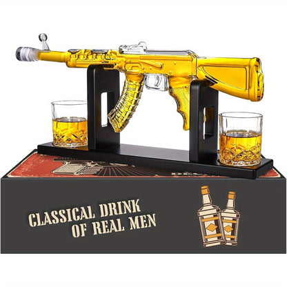 Gun Whiskey Decanter Set with Glasses Military Themed Liquor Dispenser AK47 M1911 Revolver for Entryways, Bedrooms and Living Spaces
