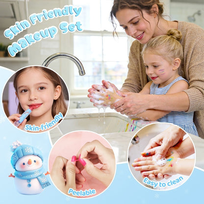 Kids Makeup Set for Girls, 2-in-1 Princess Makeup & Nail Art Kit, Pretend Play Cosmetics with Nail Polish
