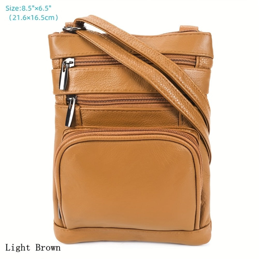Genuine Leather Shoulder Bag for Women Men Soft First-Layer Cowhide Crossbody Bag Multi-Pocket Messenger Bag 3 Sizes Fits Smartphone Tablet
