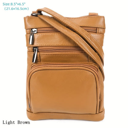 Genuine Leather Shoulder Bag for Women Men Soft First-Layer Cowhide Crossbody Bag Multi-Pocket Messenger Bag 3 Sizes Fits Smartphone Tablet