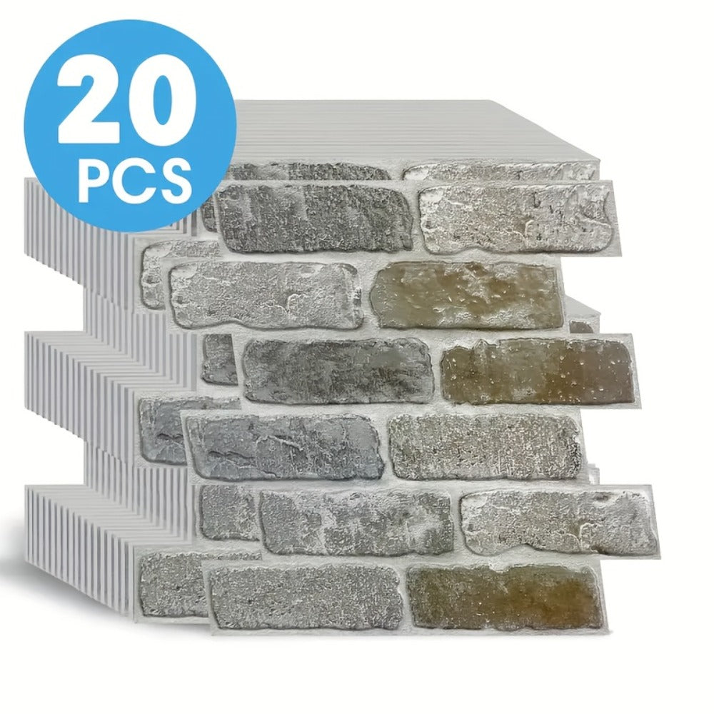 Peel and Stick Brick Wall Panels 3D Faux Brick Tiles 20 Sheets - Self-Adhesive PVC Realistic Texture