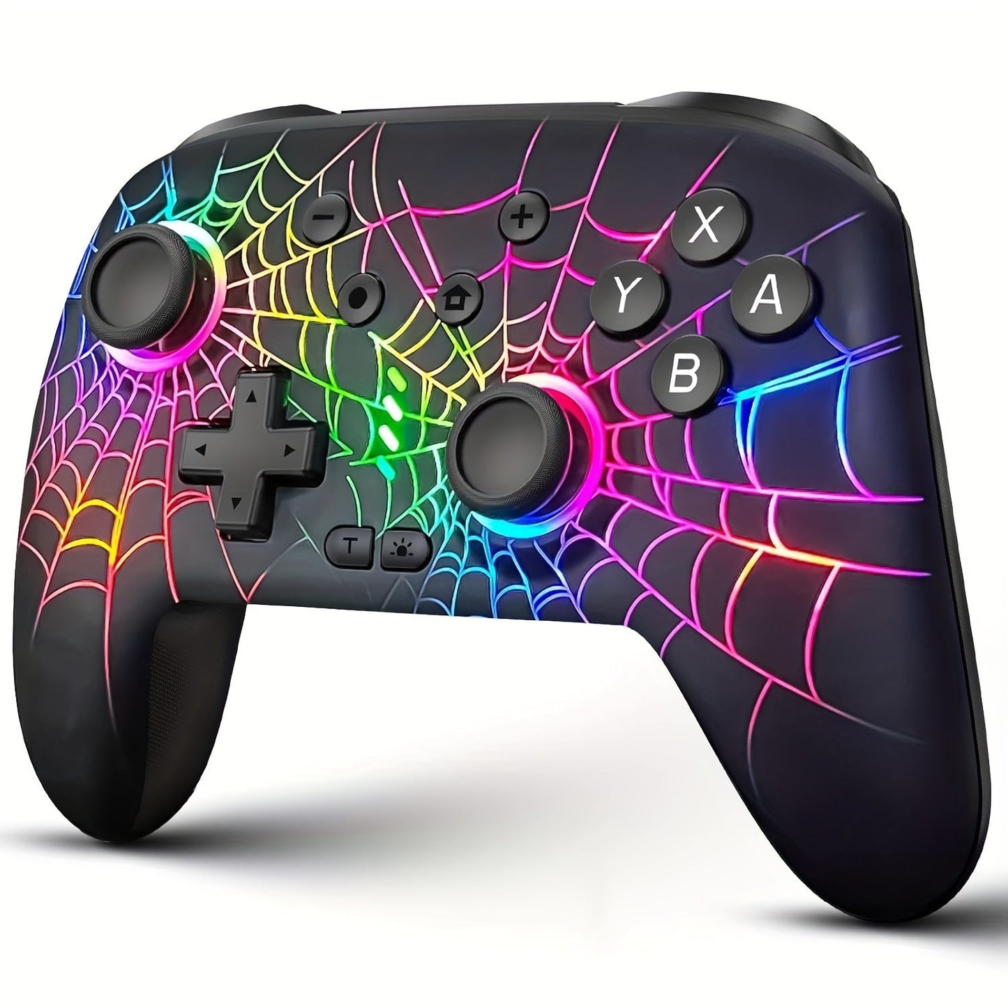 RGB Wireless Gaming Controller in Black with Spiderweb Shell, Back Buttons and USB-C Charging for Switch Systems