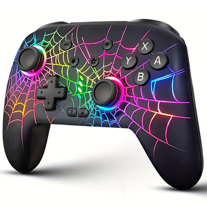 RGB Wireless Gaming Controller in Black with Spiderweb Shell, Back Buttons and USB-C Charging for Switch Systems