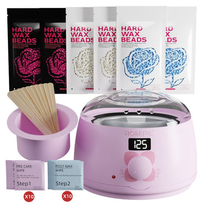 Wax Hair Removal Kit Digital Wax Pot with 6 Wax Bead Packets – Smart Temperature Control Salon-Grade Waxing Set for Body Bikini Face Legs