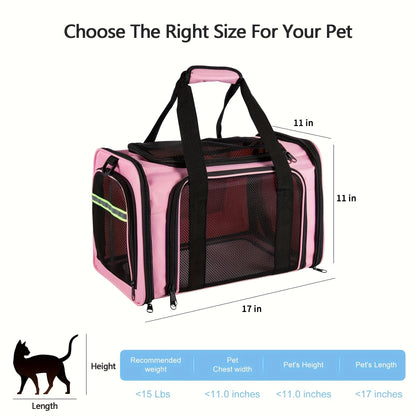 Airline Approved Pet Carrier Soft Sided – TSA Compliant, Collapsible Travel Bag for Small Medium Cats & Dogs Under 15 lbs, Breathable Mesh