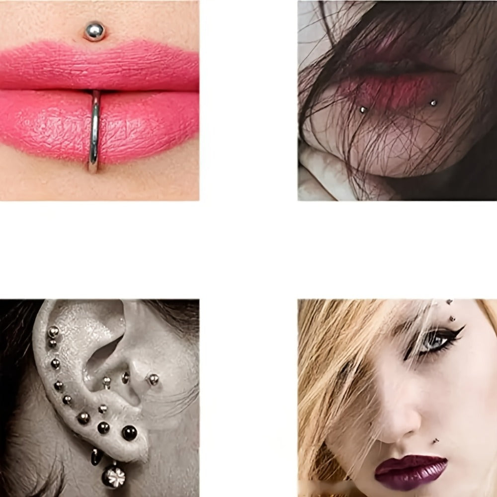 Body Piercing Kit 98pcs Stainless Steel - Bulk Piercing Set with Clamps, Needles, Lip Rings, Tongue Barbells