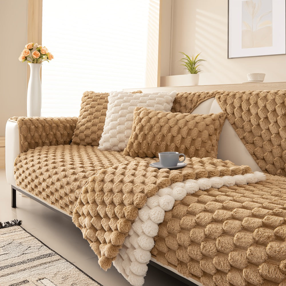 Sofa Cover 35.5-Inch Fuzzy Polyester Single-Piece Pad with Silicone-Dot Backing for 2 to 4 Seats