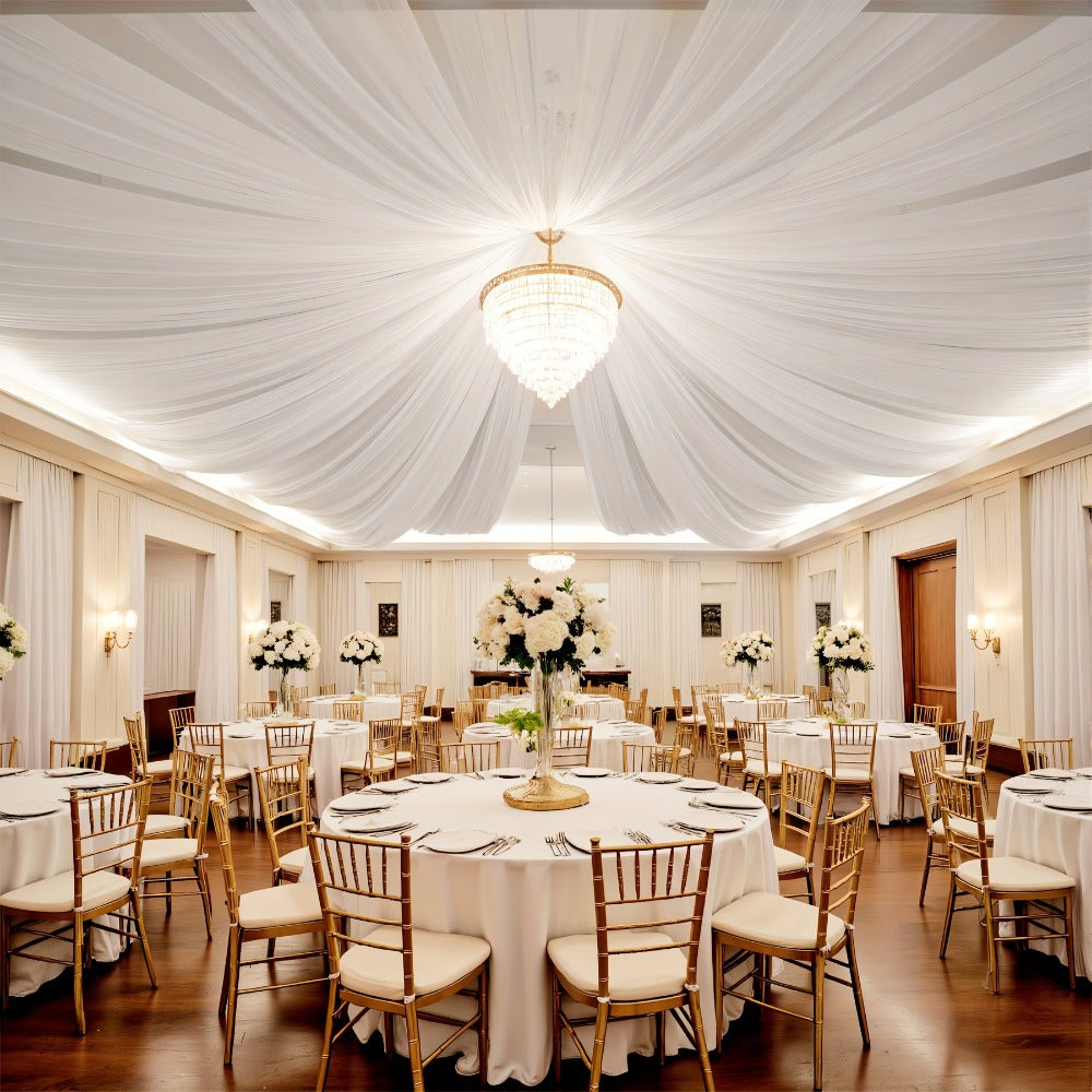 6-Pack Chiffon Ceiling Drapes for Wedding 63x118in – Sheer Polyester Backdrop Curtains with Rod Pockets for Wedding Arch, Party Stage