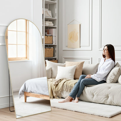 Full Length Mirror Floor Standing, Arched & Rect Body Mirror with Stand, Hanging or Leaning Wall Mirror, Aluminum Alloy Thin Frame