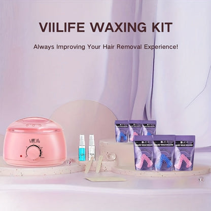 Hard Wax Warmer Kit 43 Piece Complete Home Waxing Set with Pink Hard Wax Beads – No Strip Hair Removal for Face Eyebrow Body Brazilian